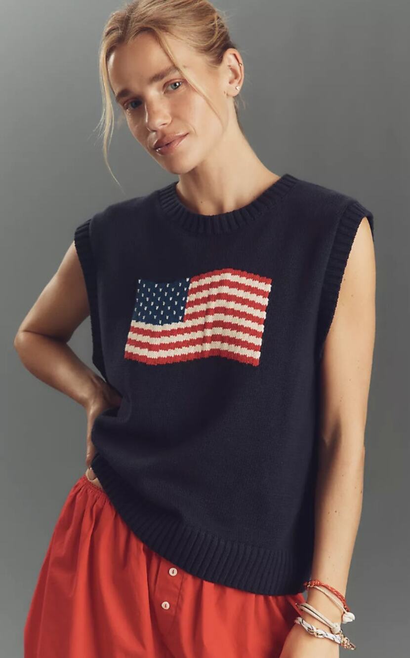 NEW Porridge Clothing Anthropologie Crew-Neck Flag Icon Knit Sweater Vest XS